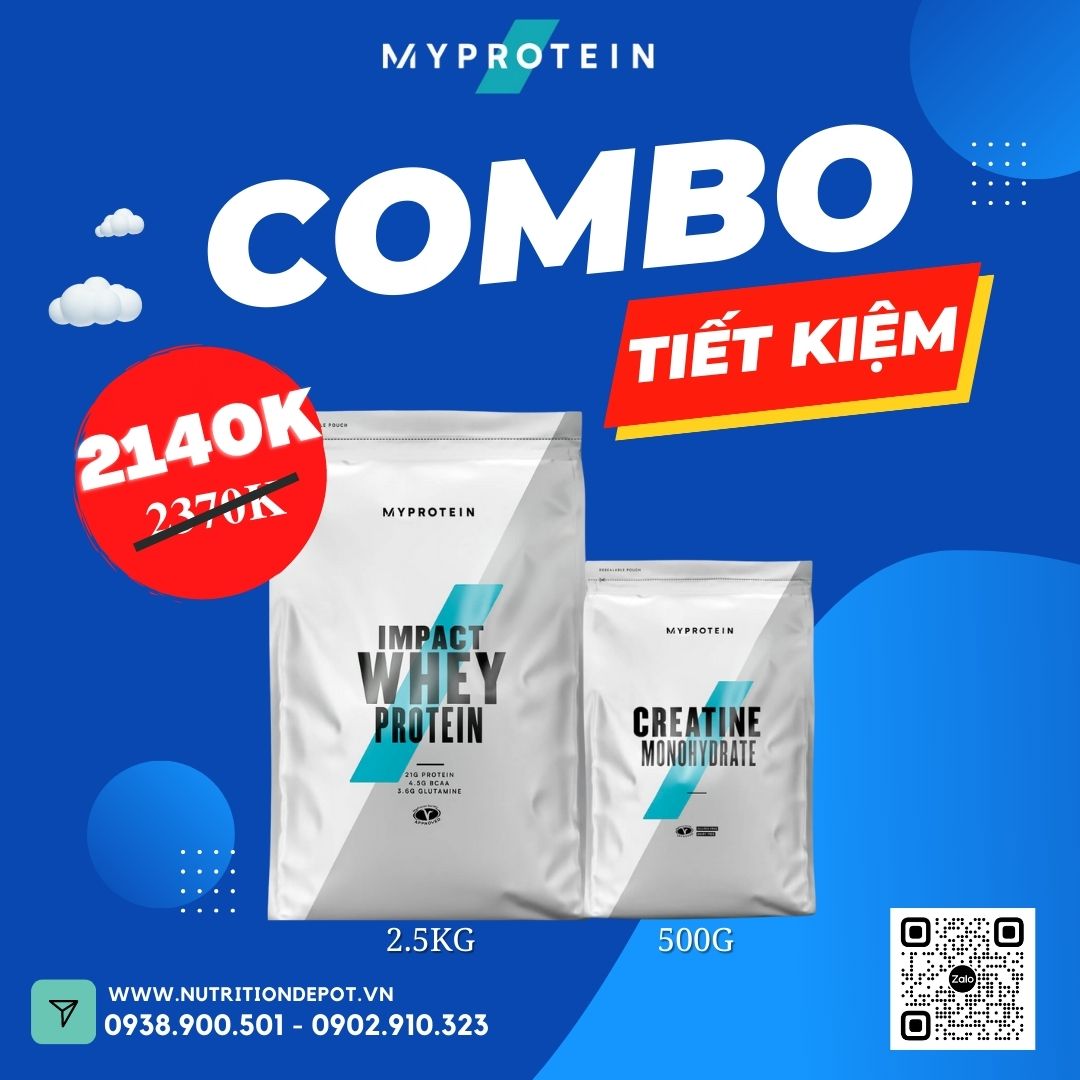 Combo Tăng cơ và Sức Mạnh 06 - Impact Whey Protein 2.5kg và Creatine 500g Myprotein - Nutrition Depot Vietnam