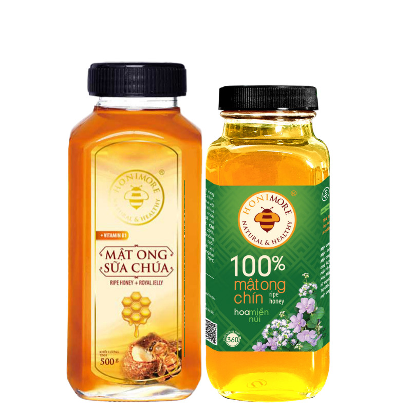 Combo Mật ong rừng sữa ong chúa Honimore 500g và mật ong rừng nguyên chất Honimore 360g - Giúp đẹp da, tăng cường sức đề kháng