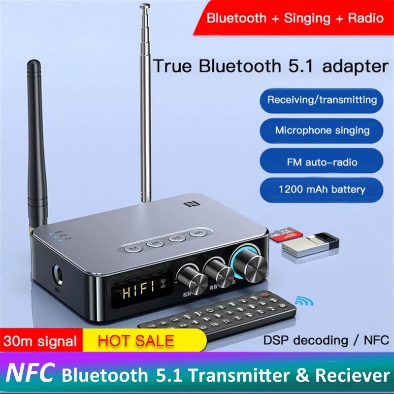 Bộ Thu Phát Âm Thanh M9 Pro Bluetooth 5.1 Receiver Transmitter FM Radio K-sing 4 In1 NFC U Disk/TF Card FM Radio. M9 Pro Upgrade Bluetooth5.1 Audio Receiver Transmitter 3D Surround Stereo Music NFC Touch Wireless Adapter With Mic U Disk Play