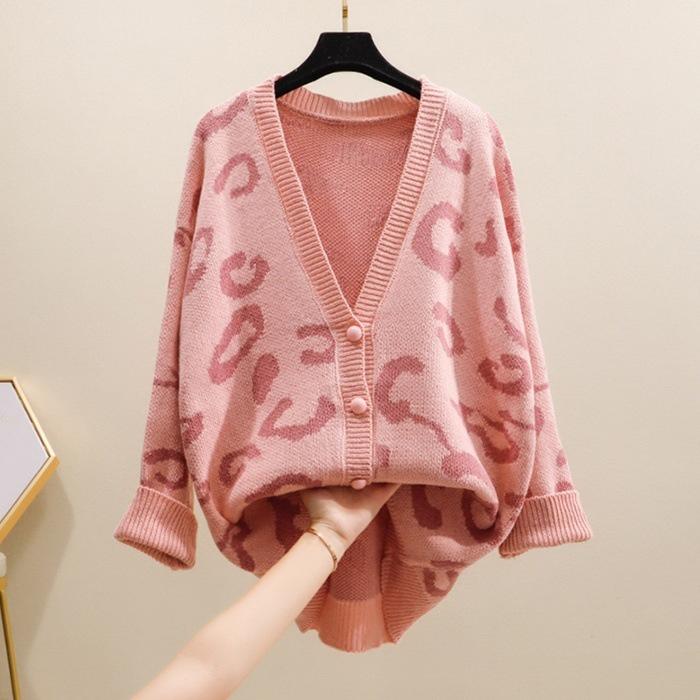 Áo len cardigan nữ dệt kim form rộng cổ V Họa Tiết Báo phong cách Hàn Quốc Hàng Quảng Châu Chất Đẹp H-1