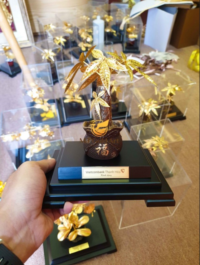 Cây kim ngân dát vàng 24k Mt Gold Art(22x17x14cm) M01- Hàng chính hãng, quà tặng dành cho sếp, khách hàng, đối tác