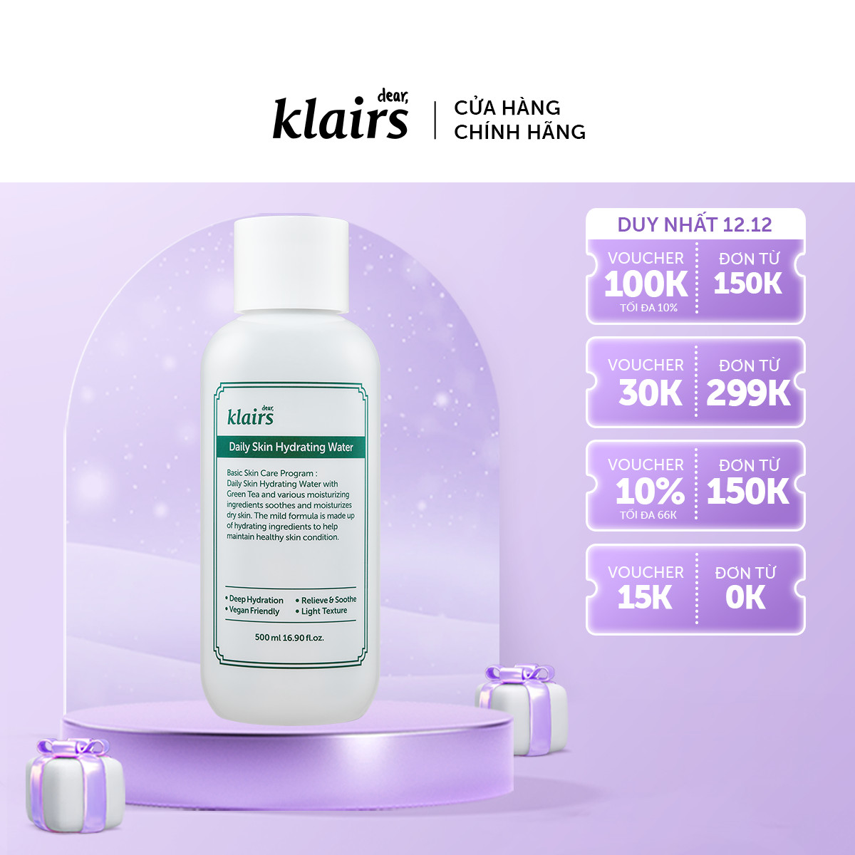 Dear, Klairs Nước hoa hồng Klairs Daily Skin Hydrating Water 500ml