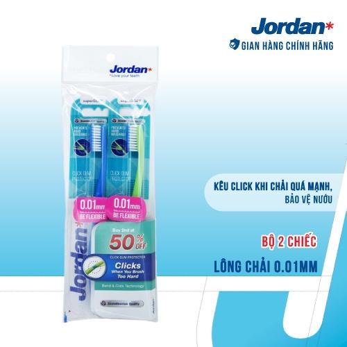 Bộ 2 bàn chải đánh răng Jordan Click Gum Protector, Lông siêu mềm mỏng 0.01mm