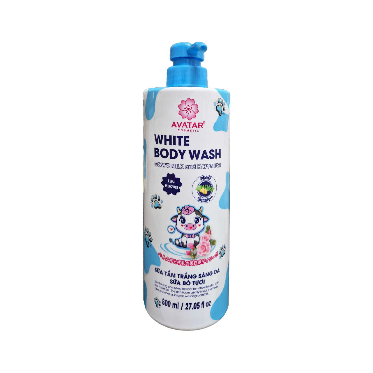 Sữa Tắm Trắng Sáng Da Sữa Bò Tươi Avatar White Body Wash 800 mL (2 loại)