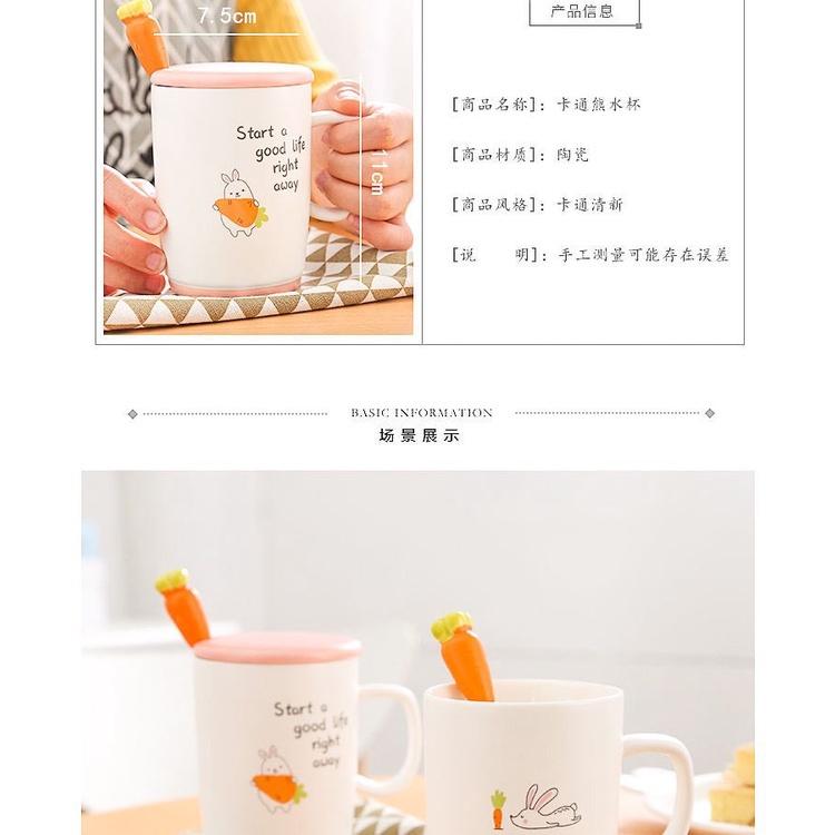Cốc sứ/ ly sứ cao cấp uống nước, trà, cafe hình thỏ cà rốt dễ thương phù hợp văn phòng, quà tặng
