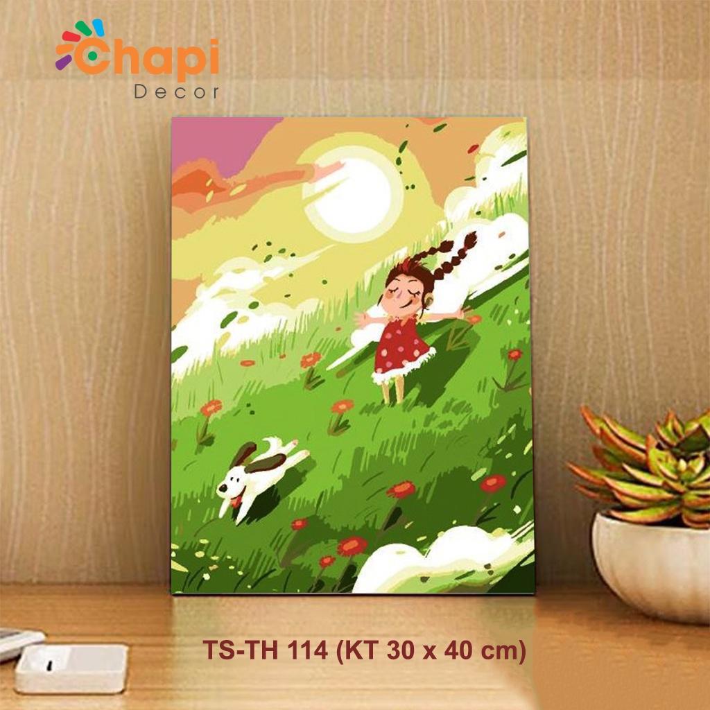 Tranh tô màu số hóa Tuổi Thơ Size 30x40cm đã căng khung dành cho bé