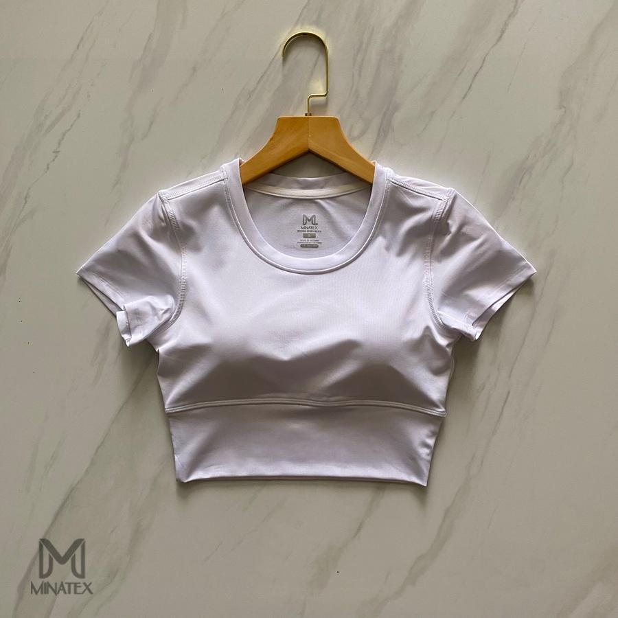 Áo croptop tập gym yoga đai bo xiết eo có mút đi kèm Minatex