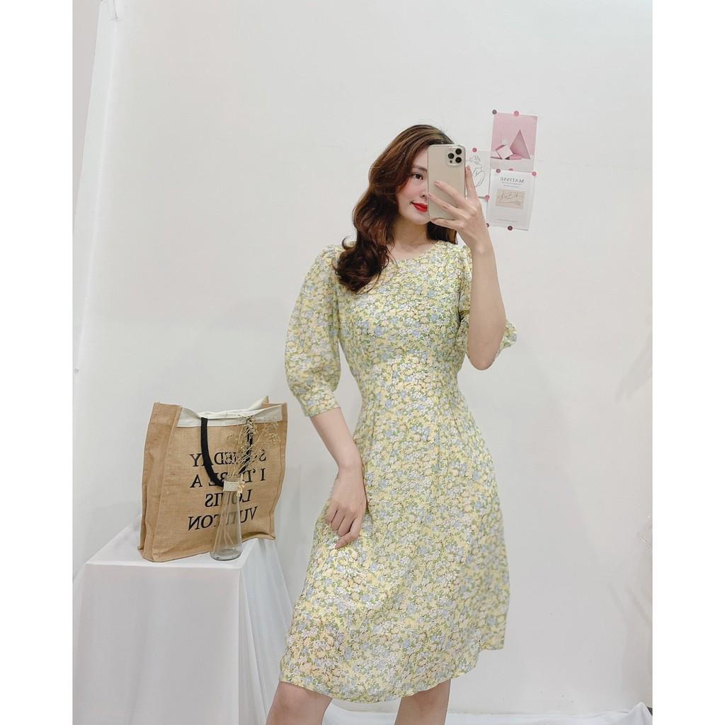 ĐẦM HOA LỤA 2 LỚP CỔ TRÒN TAY LỠ DÁNG XÒE CÓ DÂY CỘT PHẦN EO PHÍA SAU-hình thật shop chụp