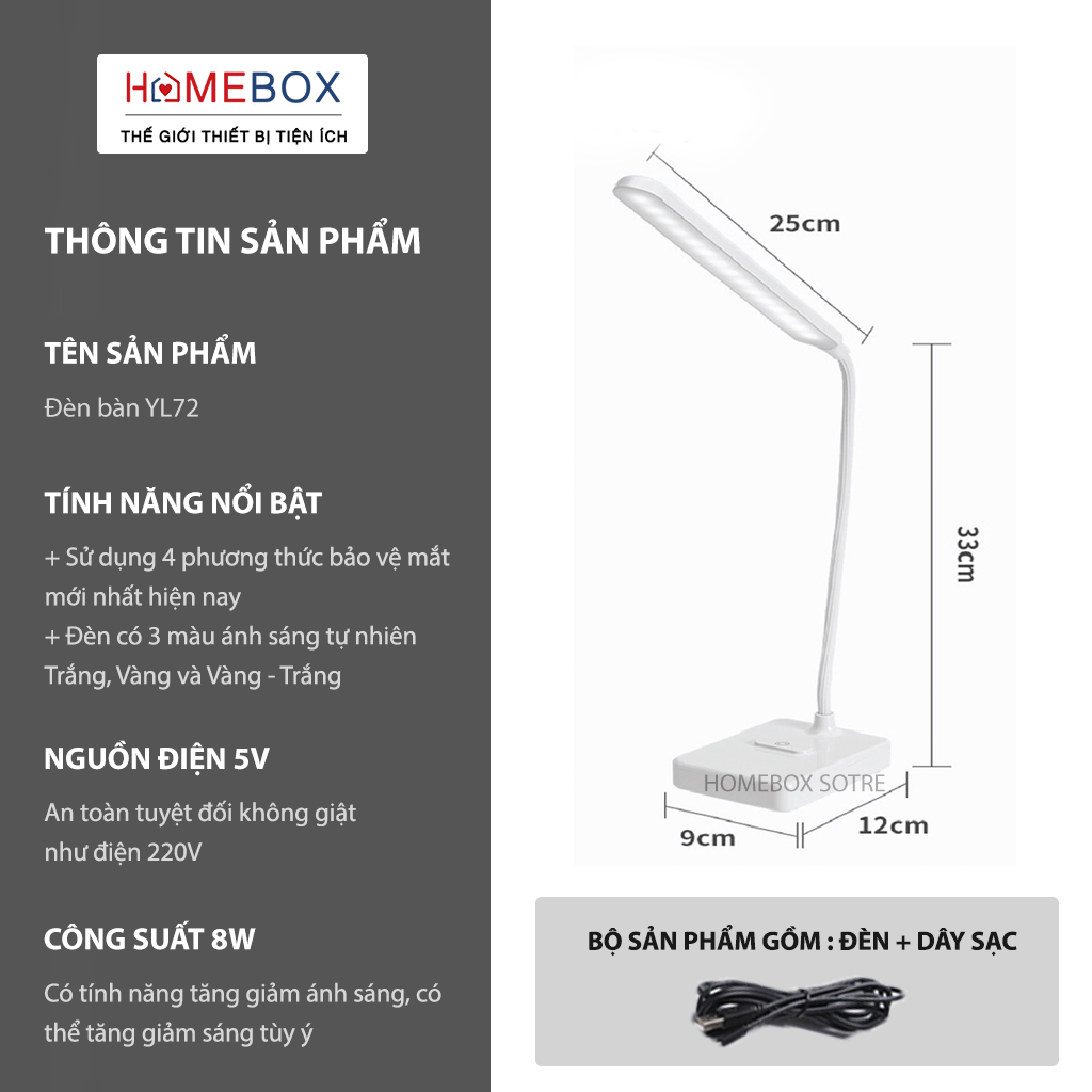 Đèn Học Chống Cận Thị Bảo Vệ Mắt - Đèn Học Để Bàn Cảm Ứng 3 Chế Độ Ánh Sáng Chống Chói Lóa Mắt - Đèn Học Đọc Sách, Đèn Bàn Làm Việc, Trang Trí - Hàng Chính JYoohome