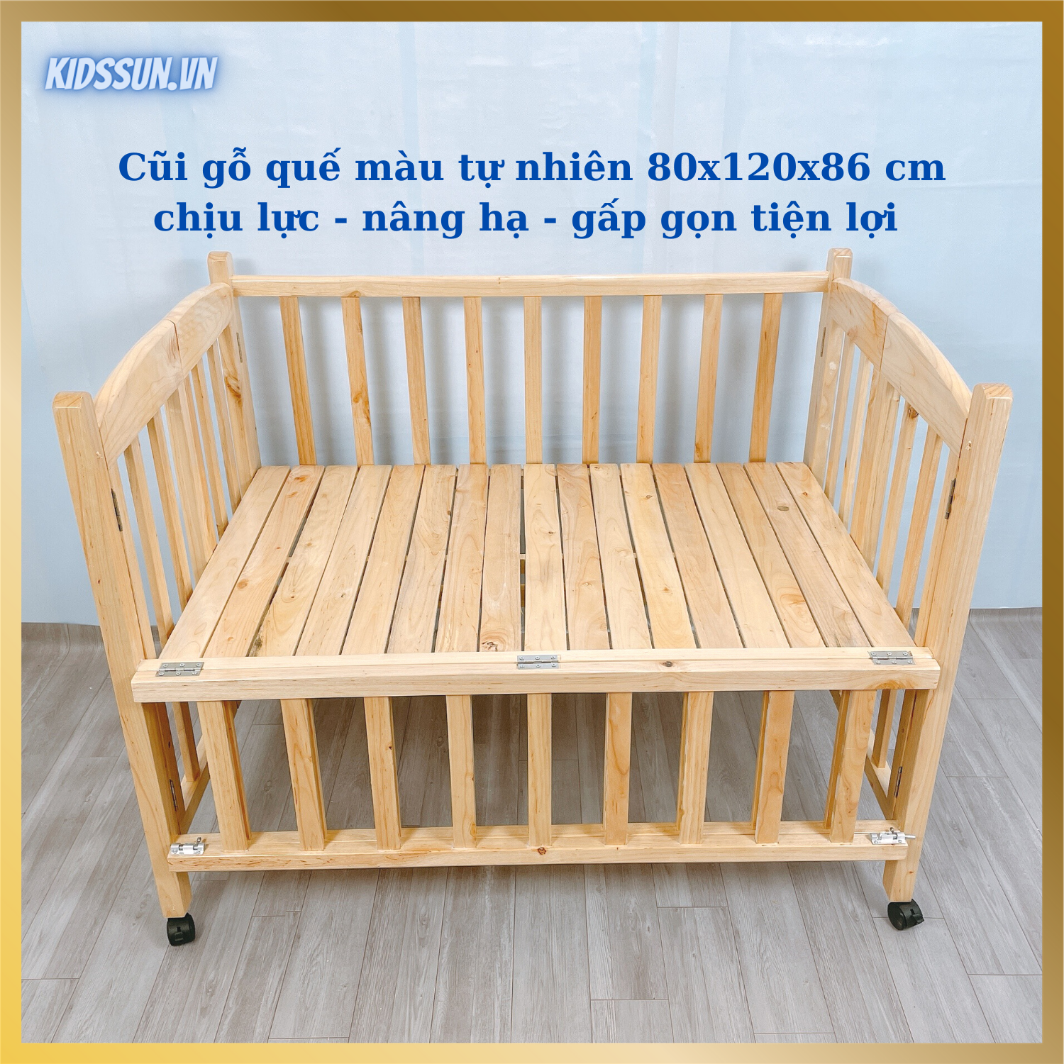 Nôi Cũi Gỗ Quế Màu Tự Nhiên Giường Cũi Cho Bé Kích Thước [120x80x96cm] Chịu Tải Lên Tới 60kg Dùng Cho Bé Tớ 3 4 Tuổi Tặng Kèm Bánh Xe Hàng Xuất Khẩu