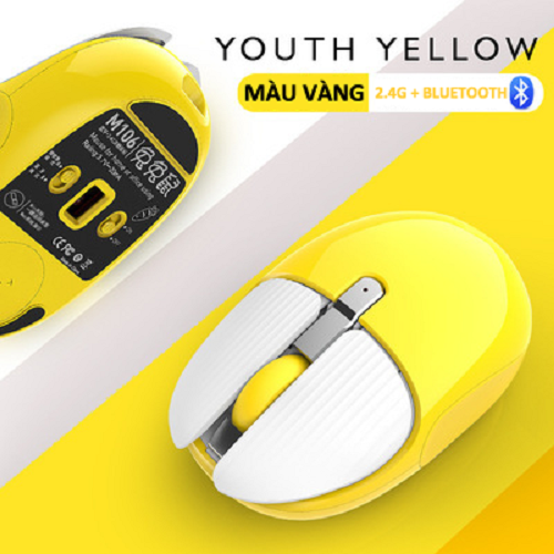 Chuột không dây M106 kết nối bằng Bluetooth và chip 2.4G siêu tiết kiệm pin, màu sắc cá tính thiết kế nhỏ gọn - Hàng Chính Hãng