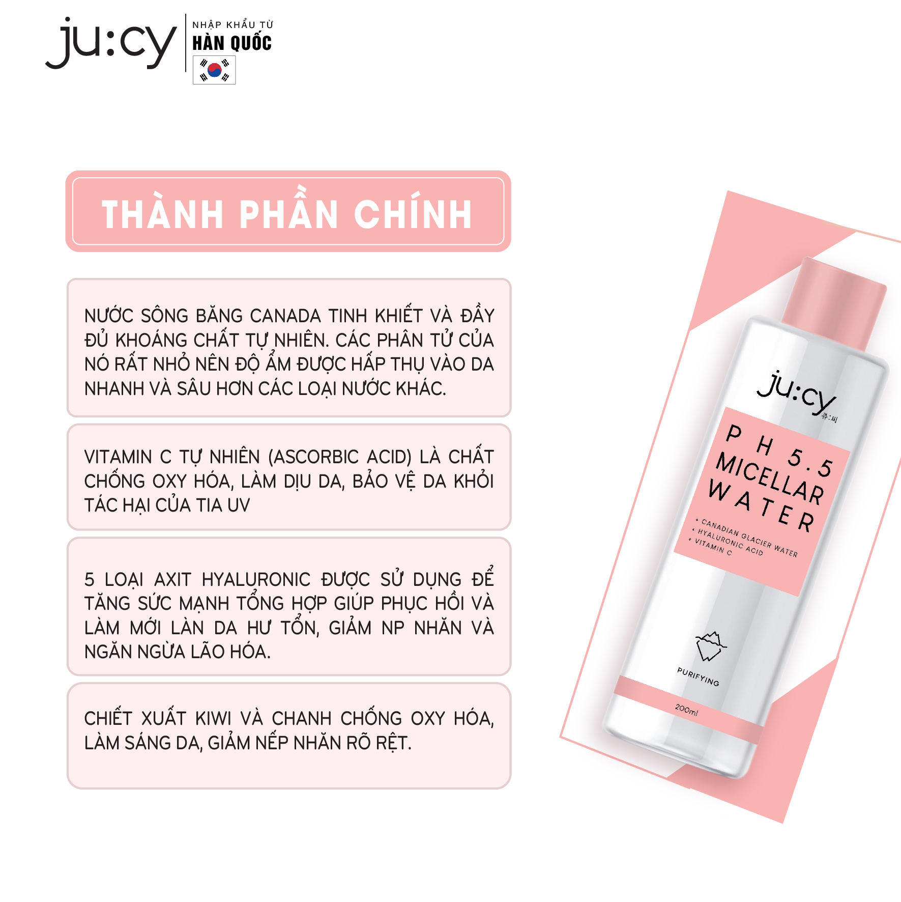 Tẩy trang không cồn Ju:cy pH5.5 Micellar Water 200ml