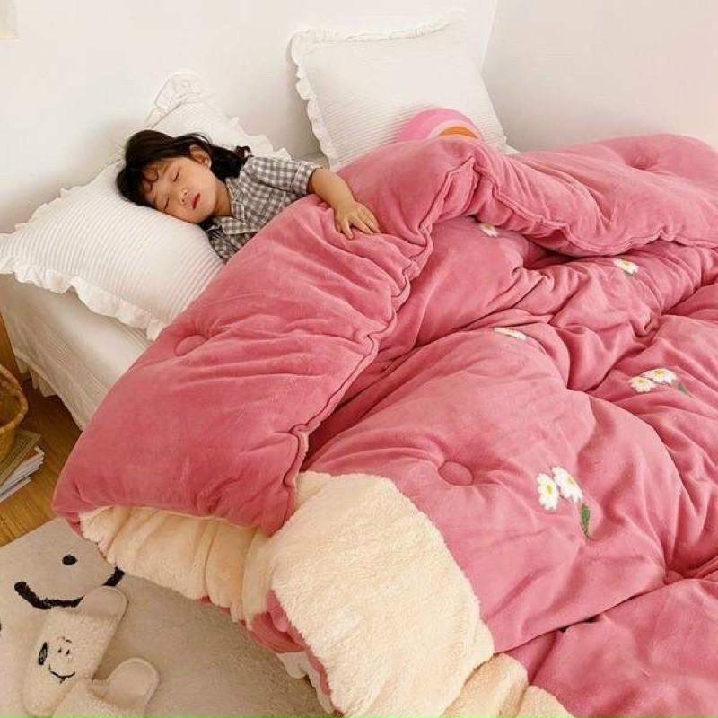 Chăn Lông Thỏ Thêu Hoa Cúc Cao Cấp Giữ Nhiệt