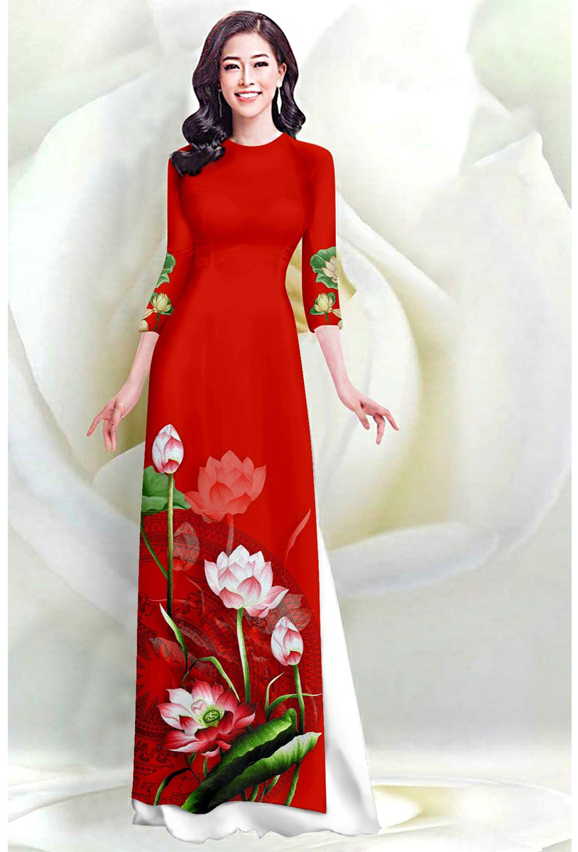 Áo dài in 3D họa tiết hoa sen  AD09 - Lady Fashion