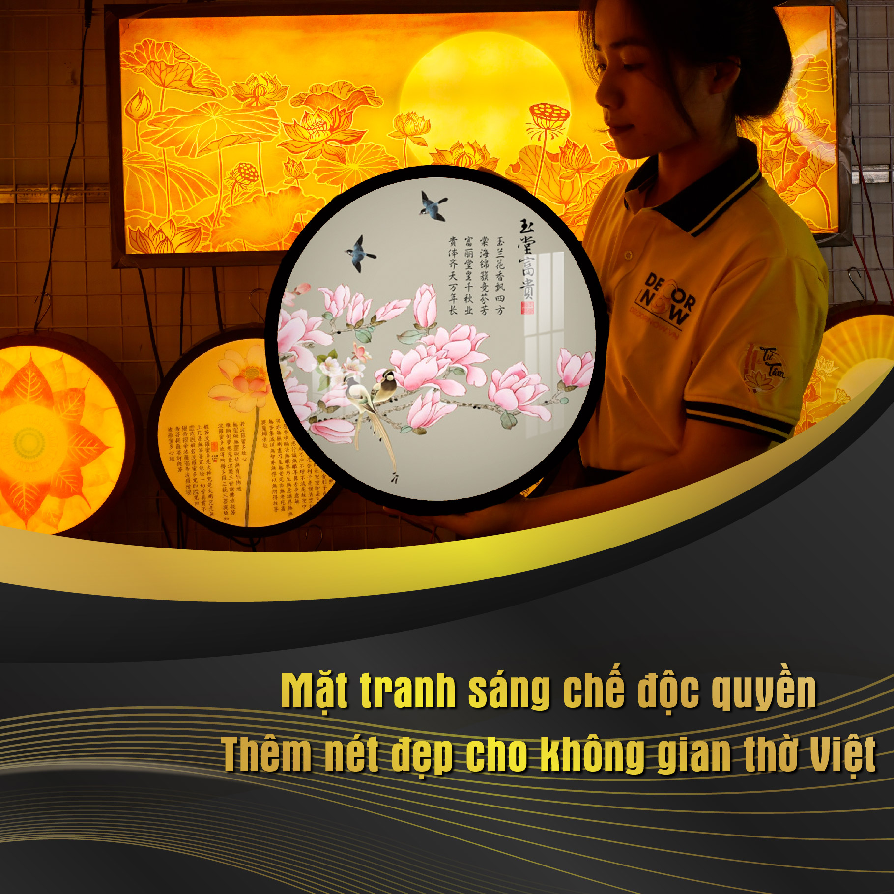 Đèn Hào Quang Phật DECORNOW, Tranh Trúc Chỉ Tròn Hiện Đại Hoa Sen, Trang Trí Ban Thờ Mẹ Quan Âm, Các Vị Phật 20,30,40 cm