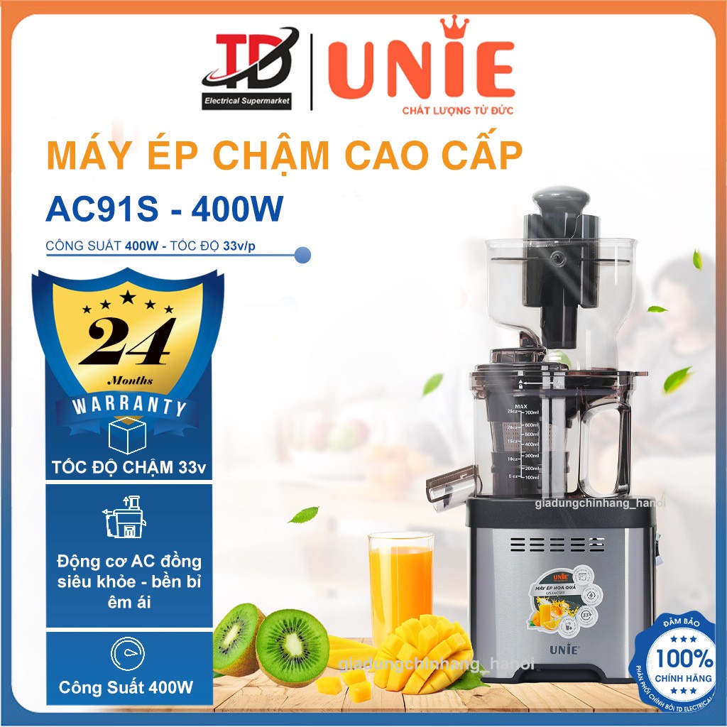 Máy Ép Chậm Unie USJAC91S, Công Suất 400W - Ép Chậm 33v/p, Vận Hành Êm Ái, Hàng Chính Hãng