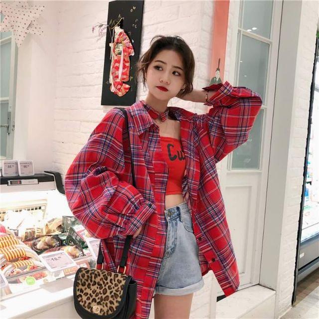 Set sơmi from rộng + áo ống + choker ulzzang