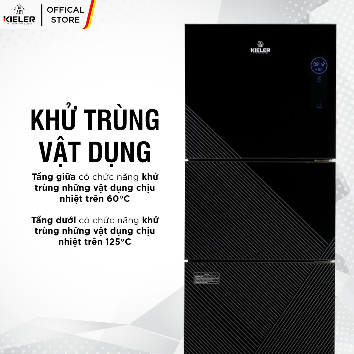 Tủ khử trùng Kieler KL-KM657 dung tích 250L làm mát thực phẩm và khử trùng đồ dùng bếp diệt được các loại virus độc hại  - Hàng Chính Hãng