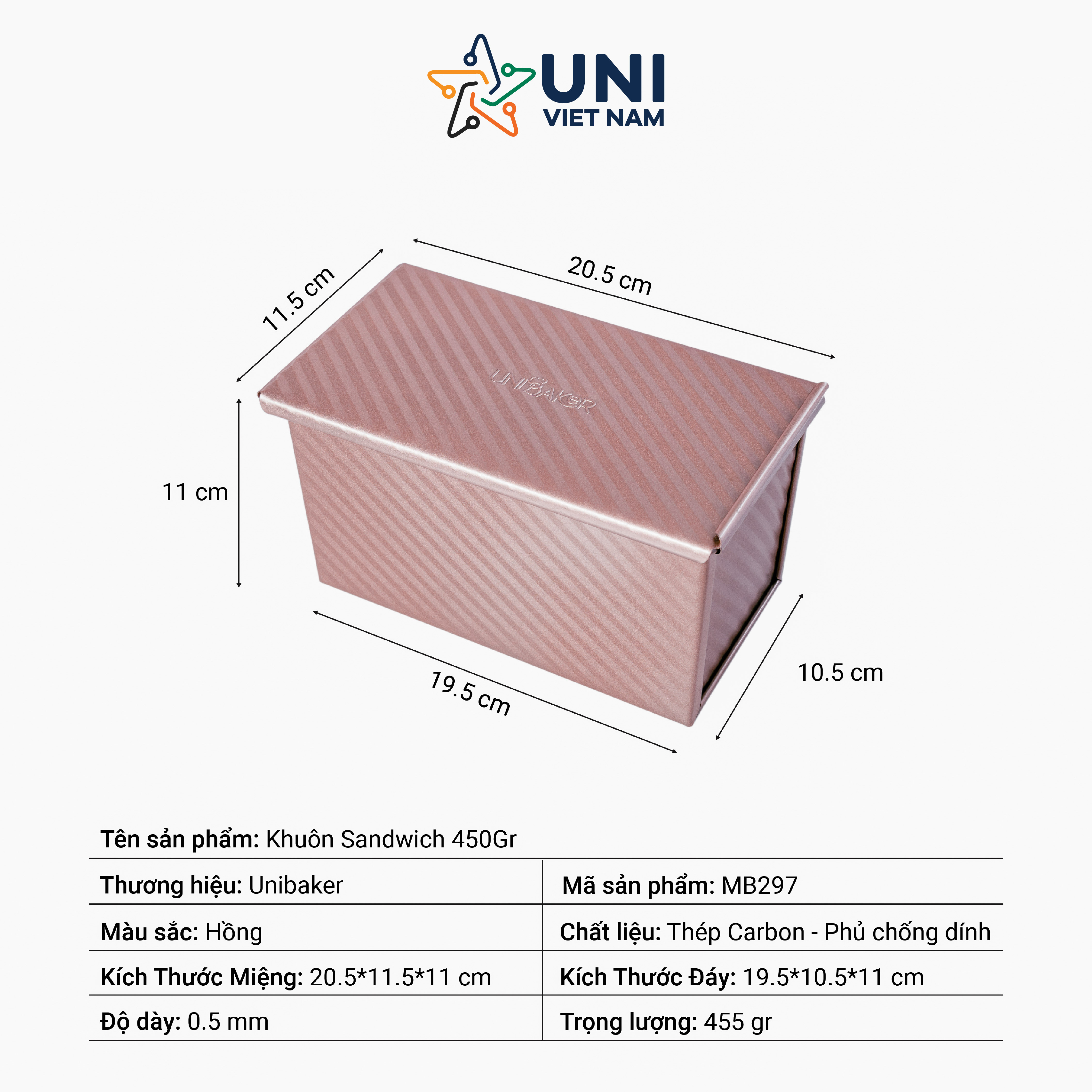 KHUÔN SANDWICH 450Gram UNIBAKER MB297