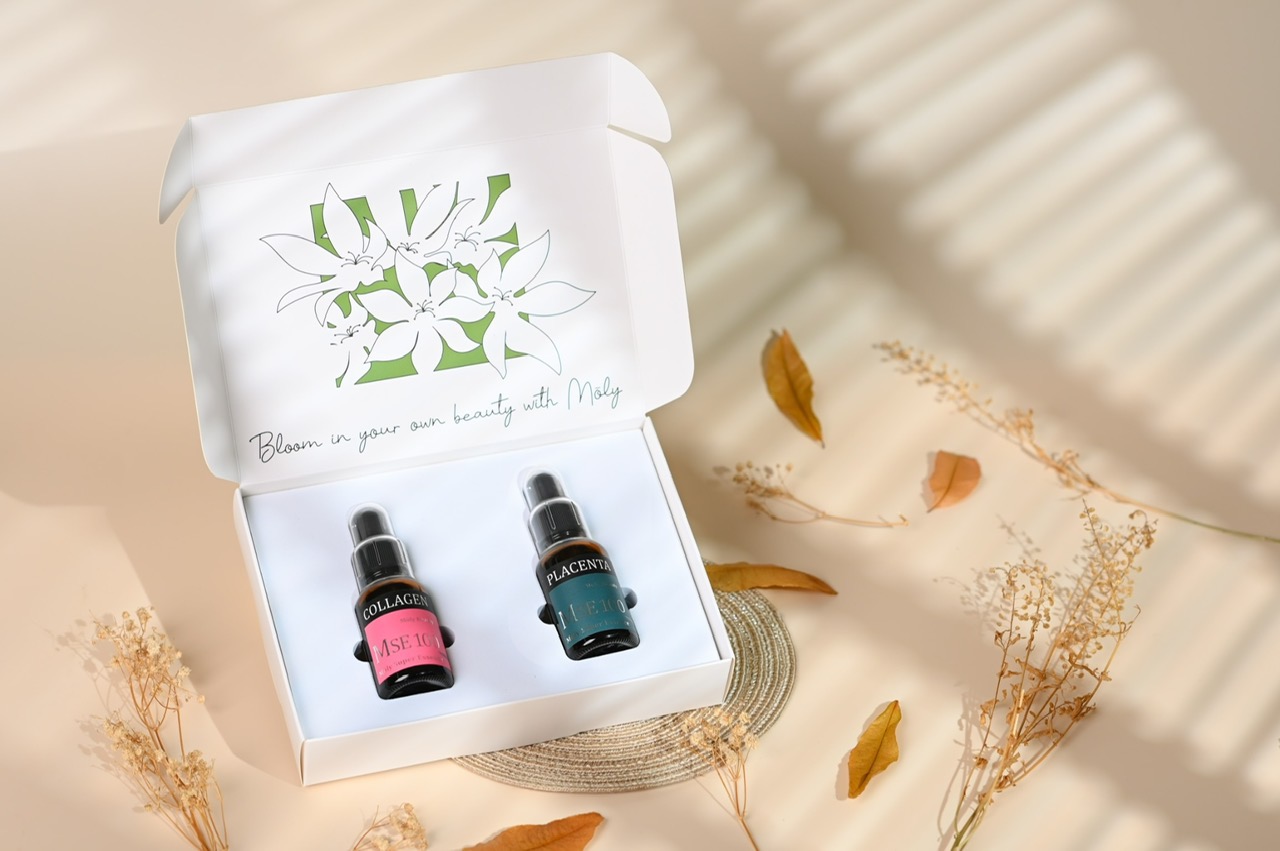 Bộ quà tặng MSE100 tinh chất tái tạo đàn hồi da Collagen 30ml + MSE100 tinh chất nhau thai tái sinh Placenta 30ml - Mōly Beauty
