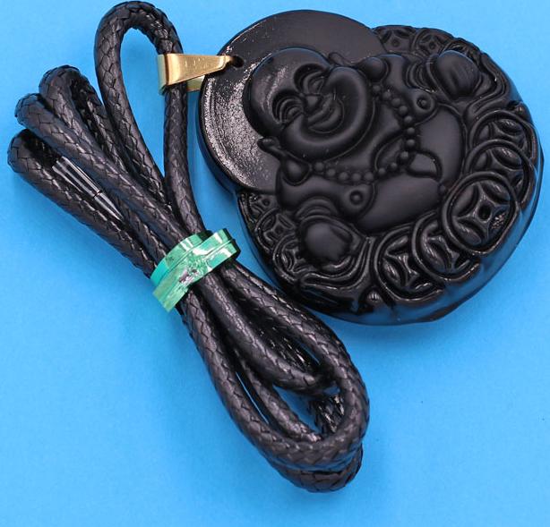 Dây chuyền mặt Phật Di Lặc - thạch anh đen 4.2cm DEPDLE11