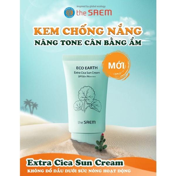 Kem Chống Nắng Chiết Xuất Rau Má, Nâng Tone, Cân Bằng Ẩm the SAEM Eco Earth Extra Cica Sun Cream 50g