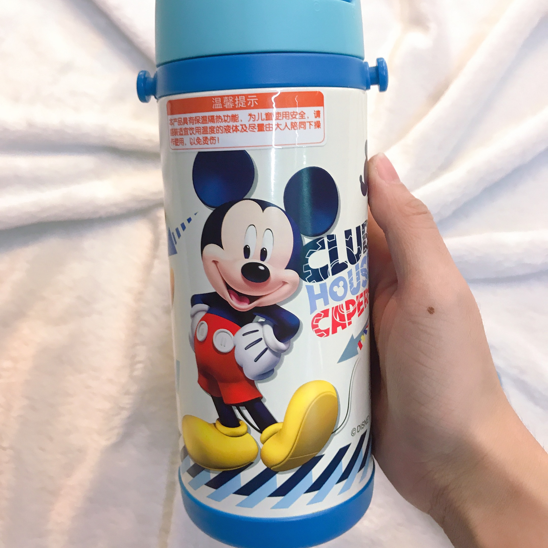 Bình nước giữ nhiệt có ống hút hình chuột Mickey đứng màu xanh cho trẻ em, các bé, học sinh - (400ml) - WD-3424MK1