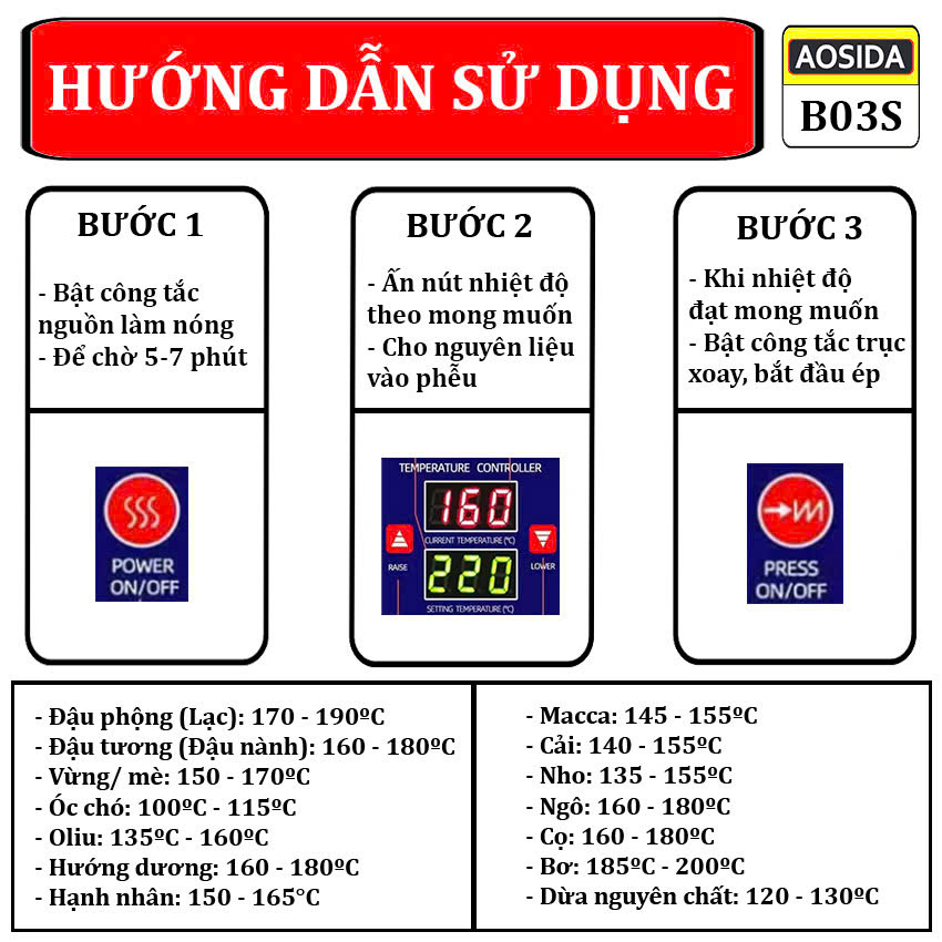 Máy ép dầu thực vật gia đình AOSIDA Anh Quốc B03S Công suất 820W, Năng suất ép 4-6 kg/giờ - Bảo hành 12 tháng, Hàng nhập khẩu