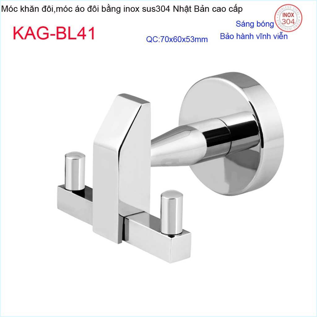 Móc khăn 2 Inox Kace, móc đôi Inox SUS304 Nhật Bản, móc treo đồ