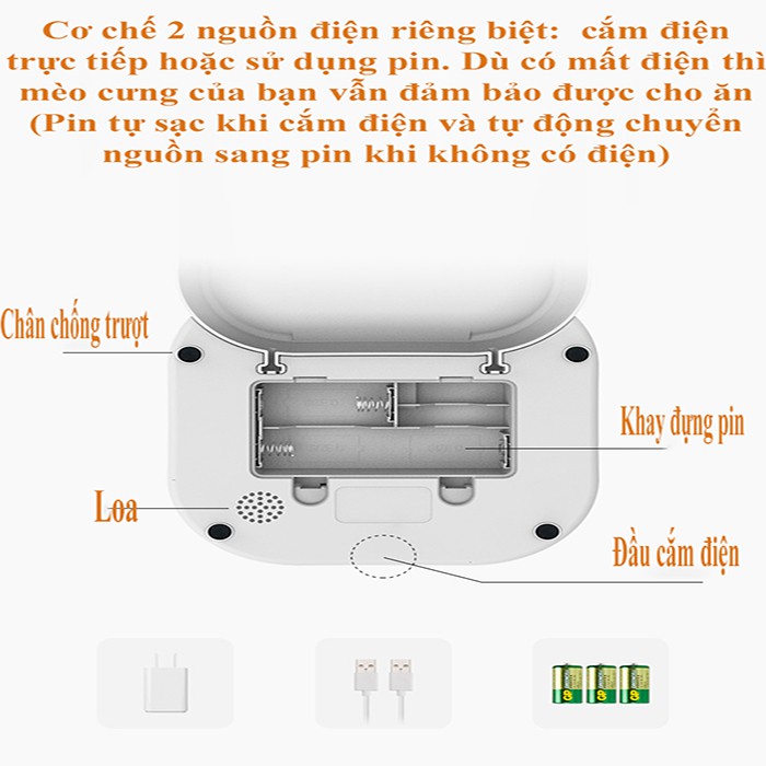 Máy Cho Mèo Ăn Tự Động Dung Tích 11L, Cài Đến 4 Bữa/ngày, Bát Ăn Tự Động Cho Chó Mèo Cao Cấp