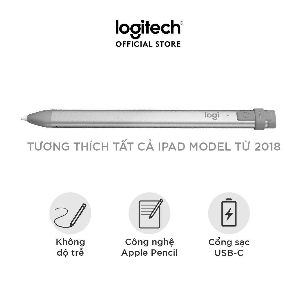 Hình ảnh Bút cảm ứng Logitech Crayon dành cho iPad - Công nghệ kỹ thuật số như Apple Pencil, không độ trễ, sạc nhanh USB C - Hàng chính hãng