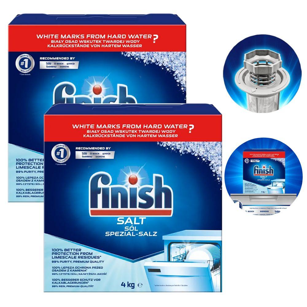 Combo 2 hộp muối rửa bát Finish nhập khẩu Châu Âu Dishwasher Salt 4kg (2x4kg)