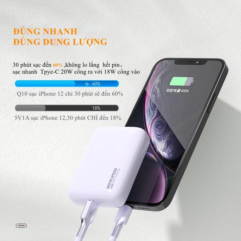 Sạc dự phòng Move Speed 10000mah YSBQ10 mini 20w, sạc dự phòng hỗ trợ 2 cổng sạc nhanh PD - QC 3.0  - hàng chính hãng