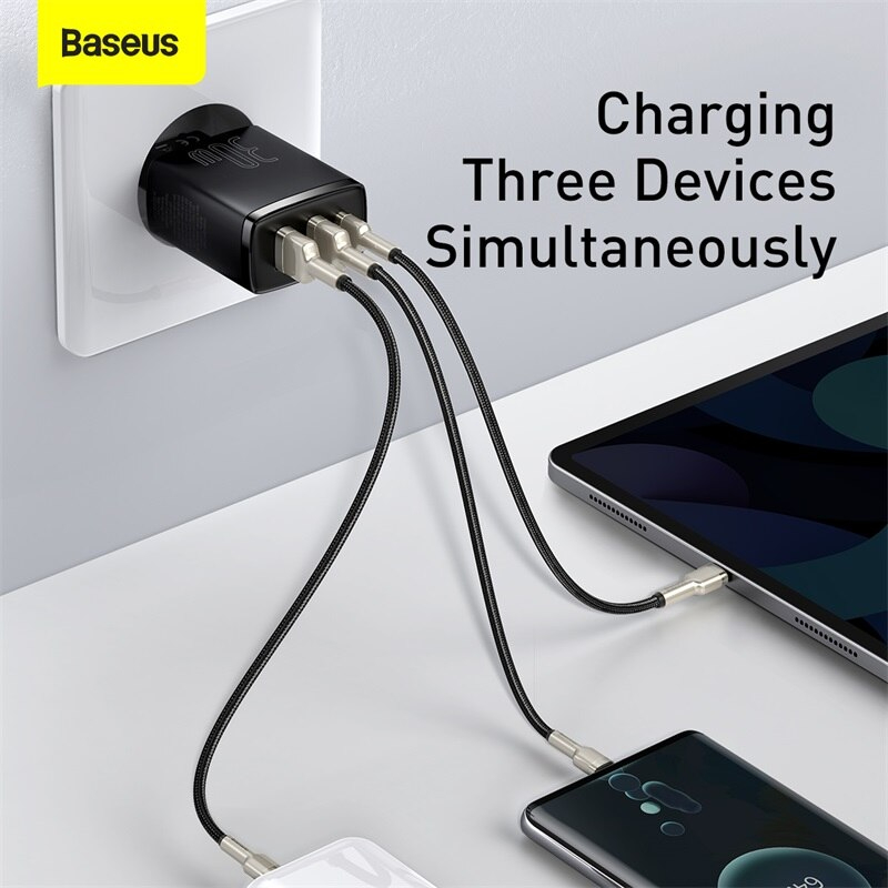 Củ Sạc Baseus 30W Charger Type C PD Fast Charging 3 Ports USB Quick Phone Charger For iPhone Xiaomi Samsung - Hàng Chính Hãng