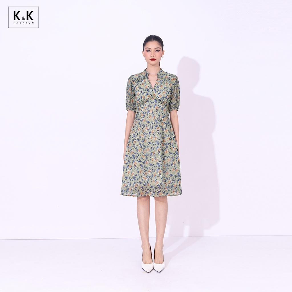 Đầm Hoa Chữ A Nhấn Eo Viền Cao K&amp;K Fashion KK116-34 Chất Liệu Chiffon