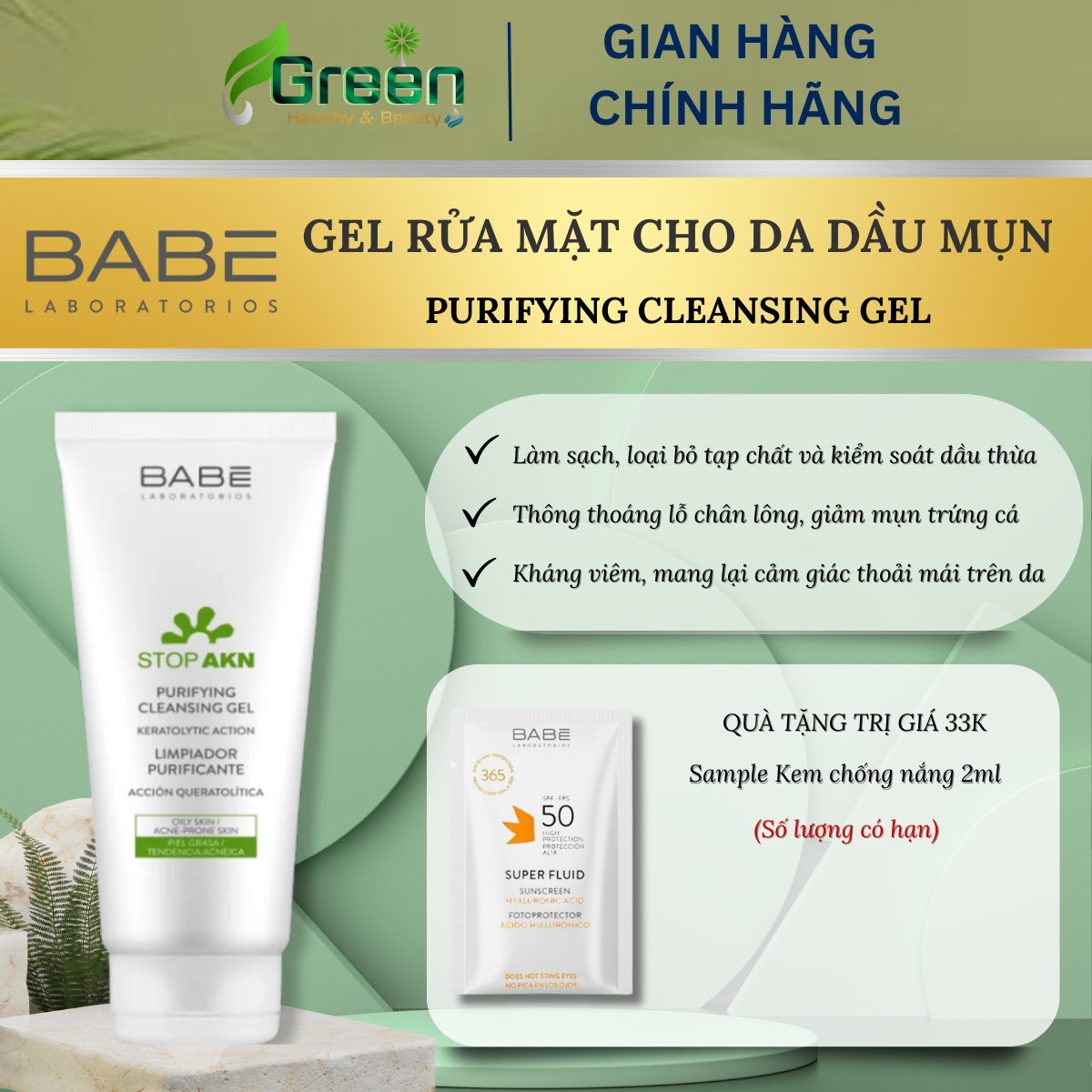 Gel rửa mặt BABE Stop AKN Purifying Cleansing Gel