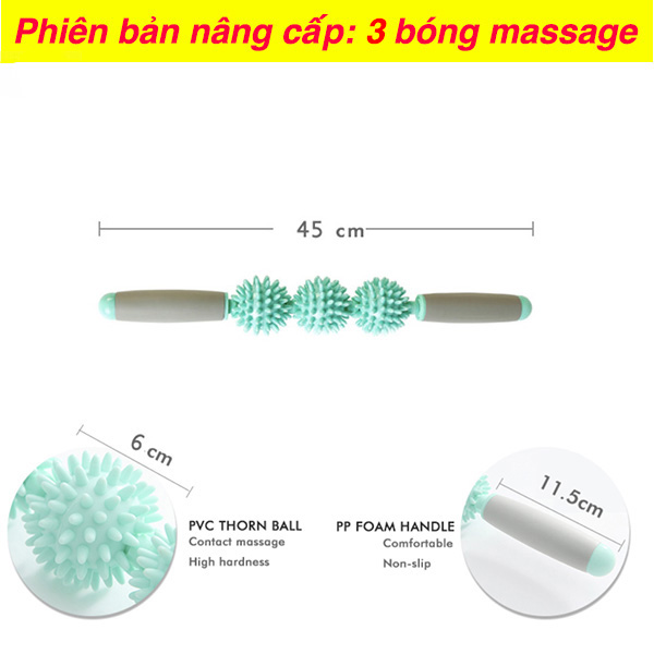 Thanh Lăn Massage Cơ Bắp 3 Bóng Roller Stick Tập Gym Yoga