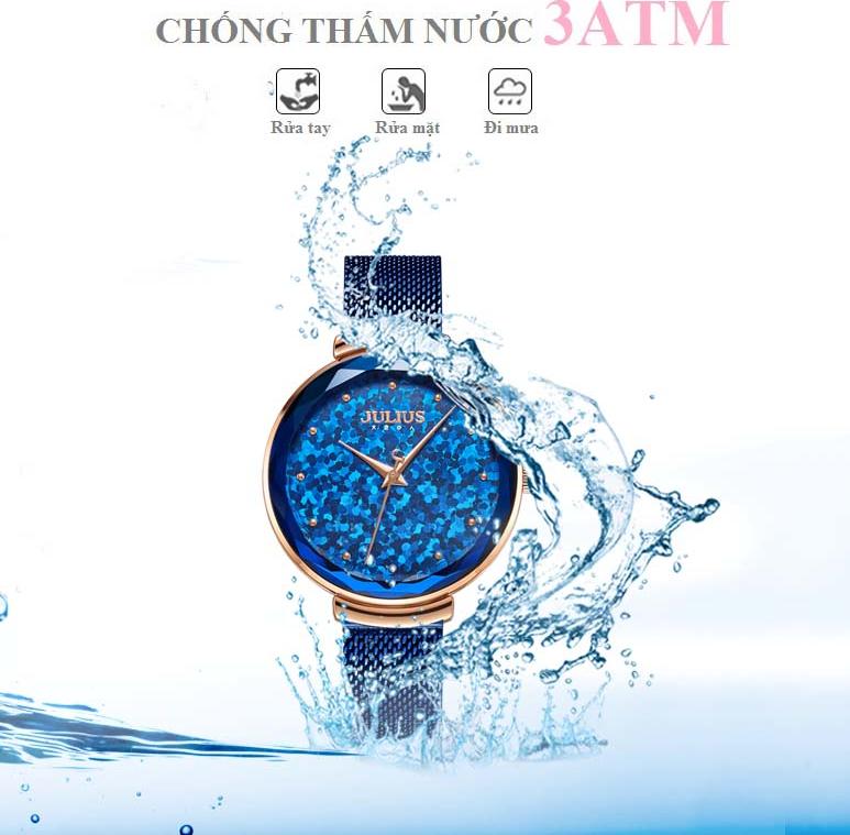Đồng Hồ Nữ Julius Hàn Quốc JA-1189, Mặt Tròn, Họa Tiết Kim Tuyến Kết Hợp Lăng Kính 3D Lấp Lánh, Dây Thép