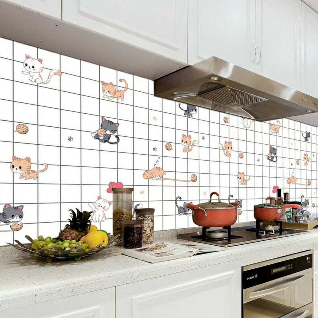 Combo 3 mét giấy dán bếp, decal dán bếp tráng nhôm MÈO CON khổ 60cm có keo sẵn