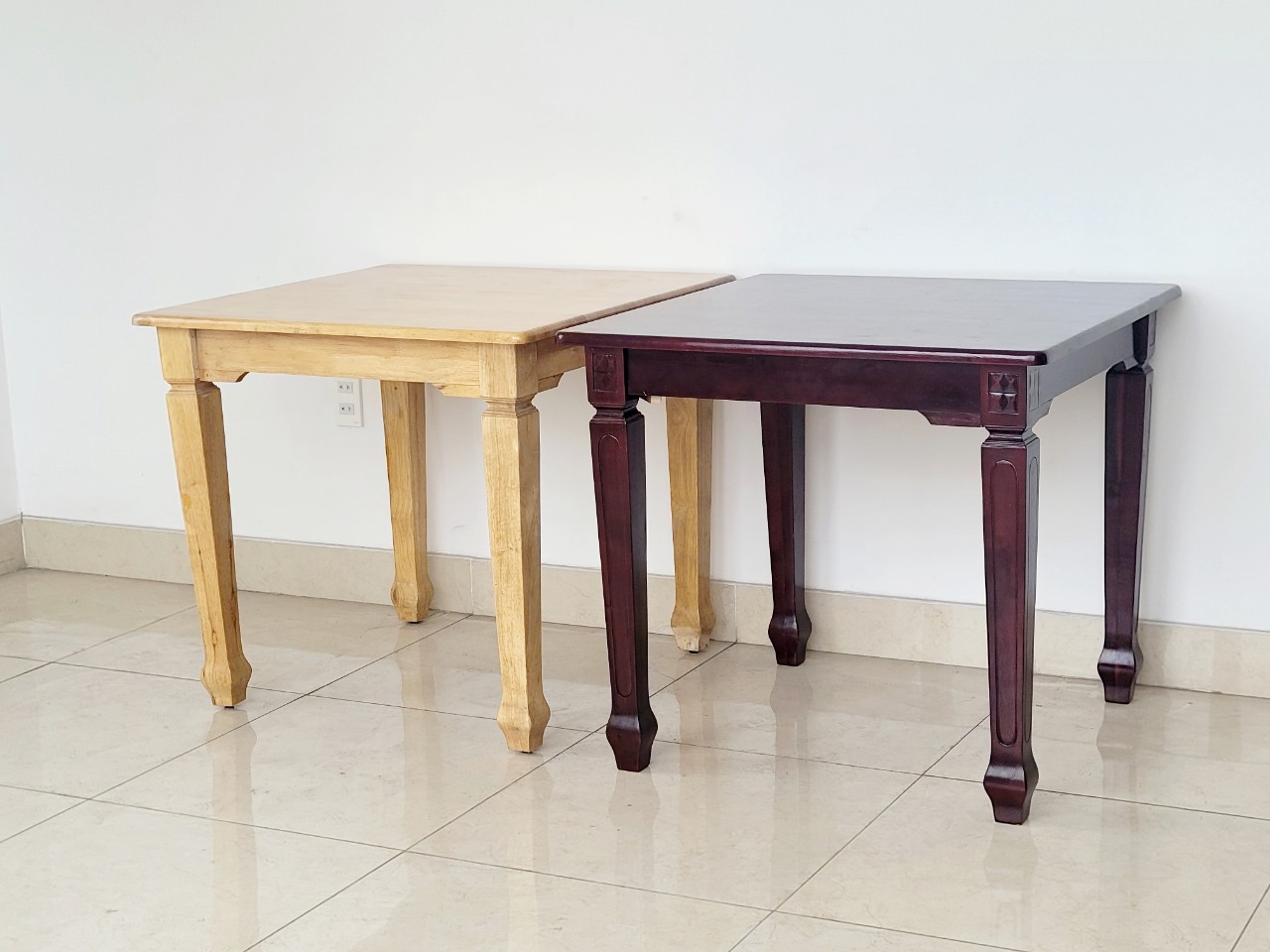 Bàn Gỗ Cao Su Vuông 80x80 cm Nhiều Màu Chân Cách Điệu - Hàng VN Xuất Khẩu