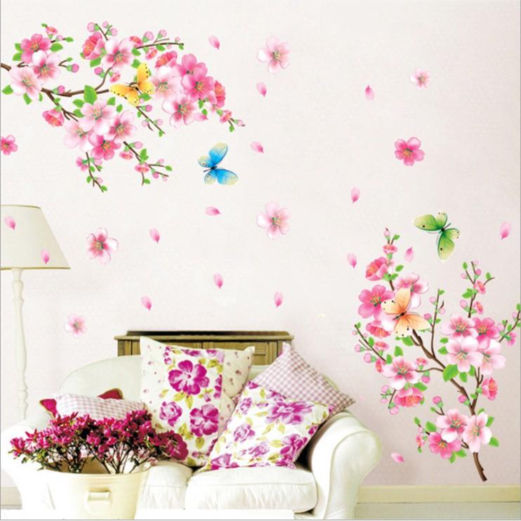 Decal dán tường trang trí - HOA ANH ĐÀO CÙNG BƯỚM BAY LƯỢN