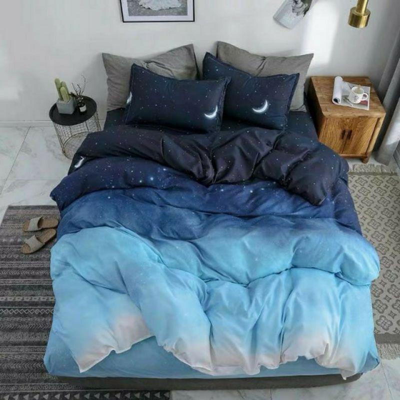 Bộ chăn ga gối cotton fly nhập khẩu bầu trời đêm