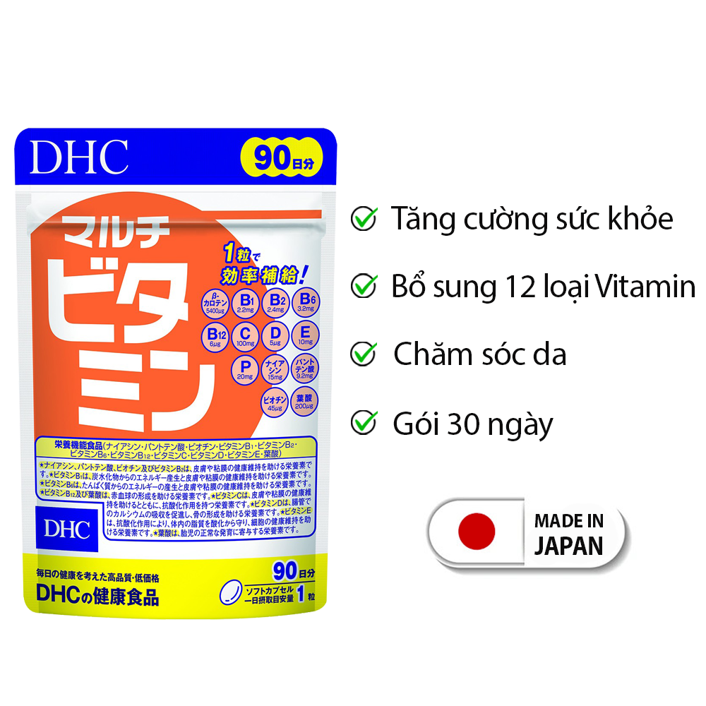 Viên uống Vitamin tổng hợp DHC Nhật Bản Multil Vitamins thực phẩm chức năng bổ sung 12 vitamin thiết yếu hàng ngày nâng cao sức khỏe, làm đẹp da gói 90 ngày JN-DHC-MUL90