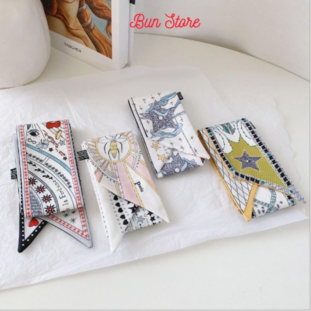 Băng Đô Lụa Thắt Nơ In Họa Tiết Hoa Phong Cách Hàn Quốc Cho Nữ- Khăn lụa thắt nơ buộc cổ Khăn Buộc túi xách
