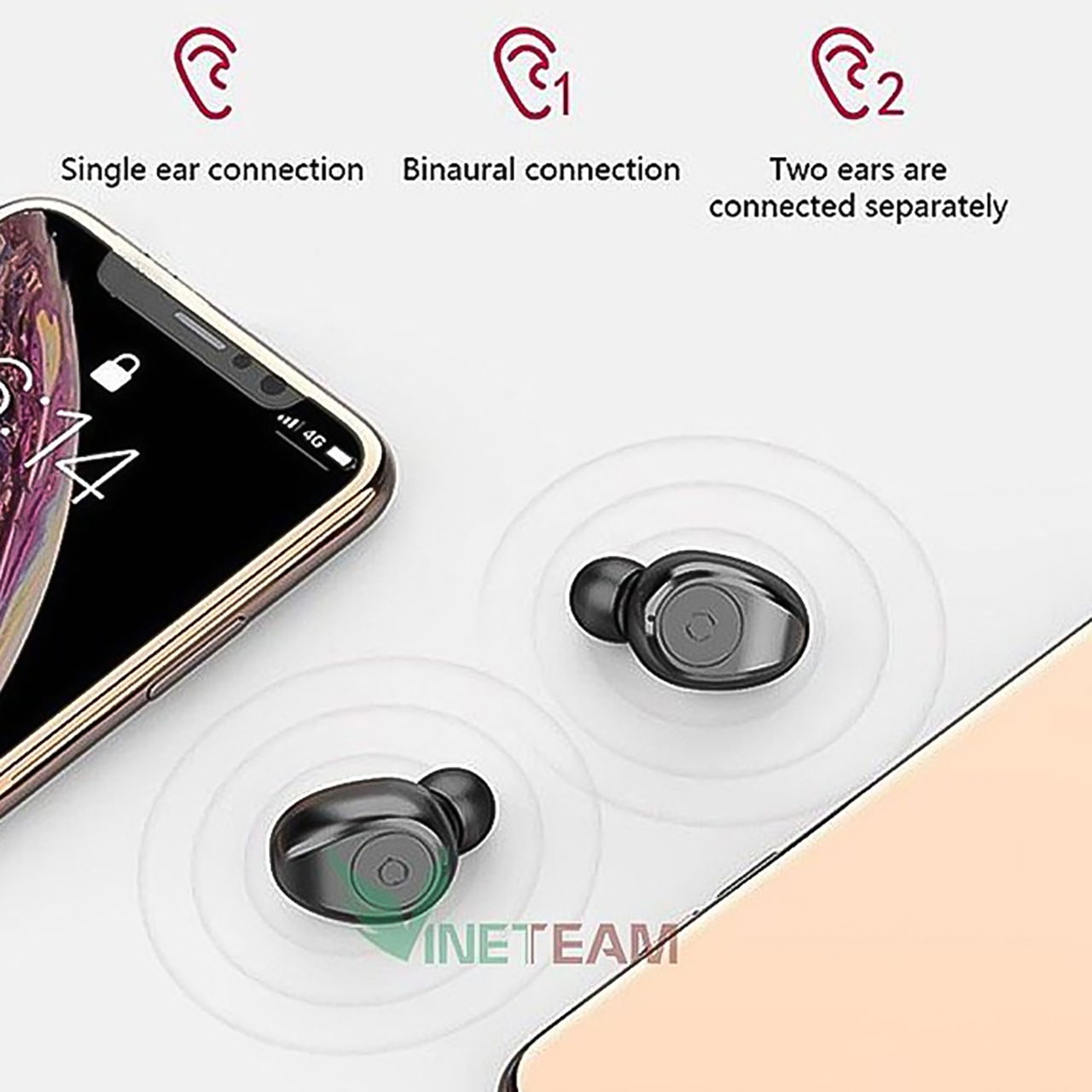 VINETTEAM F9 Tai Nghe Bluetooth V5.0 Không Dây Cảm Ứng Cao Cấp Tích Hợp Sạc Dự Phòng Chống Nước IPX7 Version 2022 - Hàng Chính Hãng