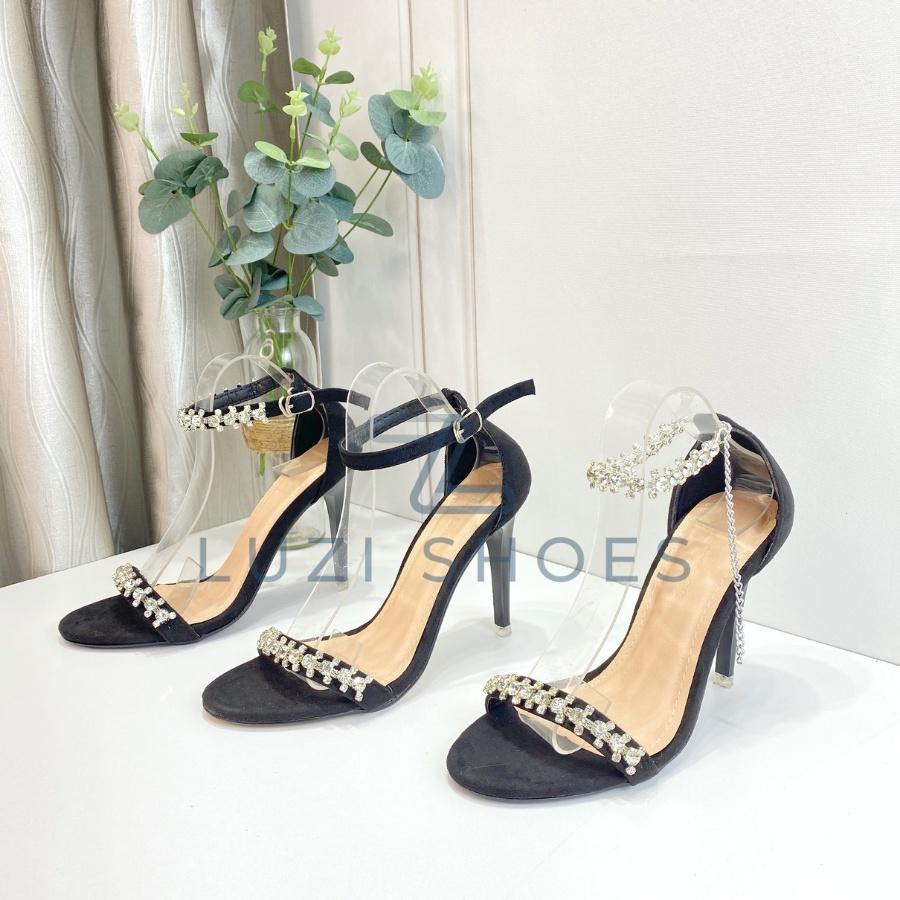 Guốc/giày sandal cao gót quai đính đá gót nhọn cao 9p