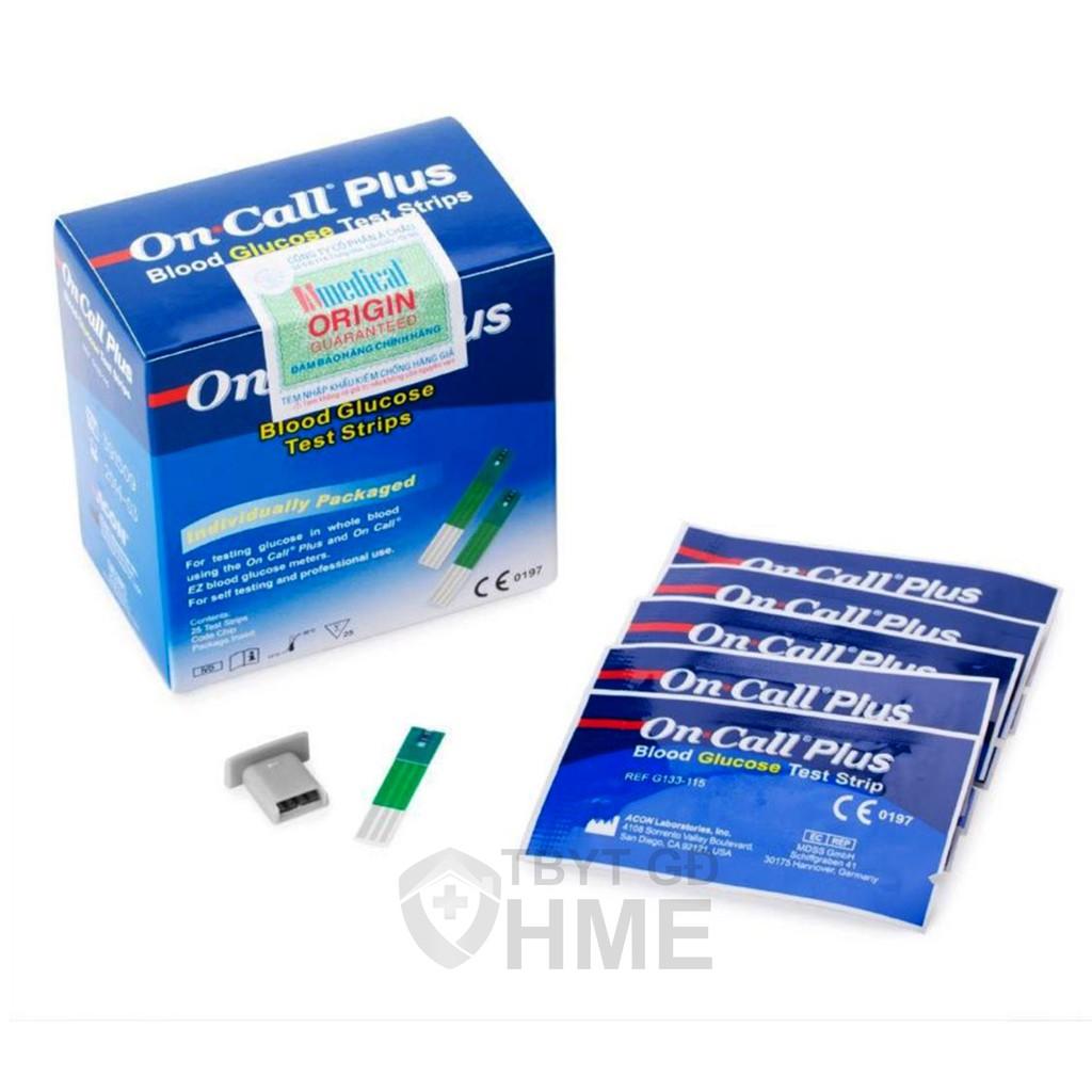 Hộp 25 Que Thử Đường Huyết On Call Plus Có Túi Thiếc Đựng Riêng Từng Test, Chính hãng ACON