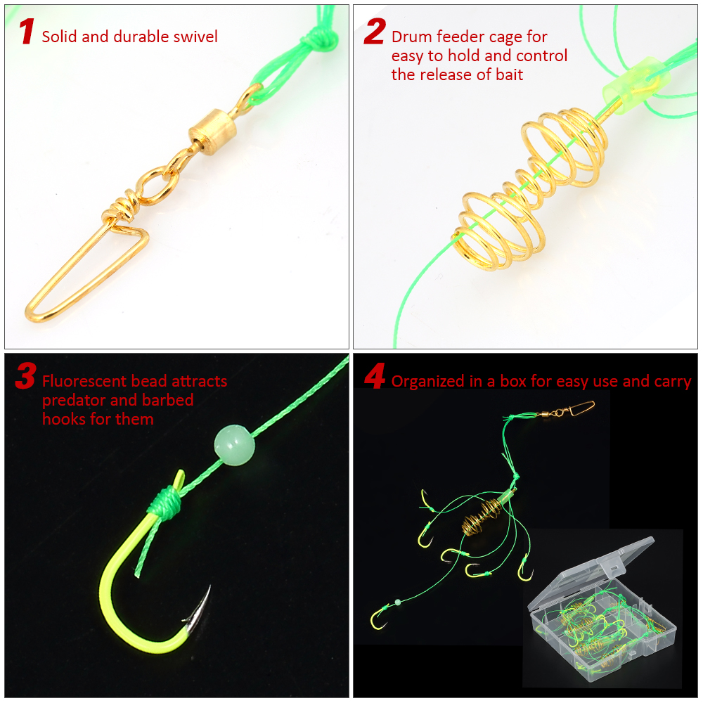 4 CÁI Móc Câu Cá chùm 6 móc câu bằng hạt huỳnh quang