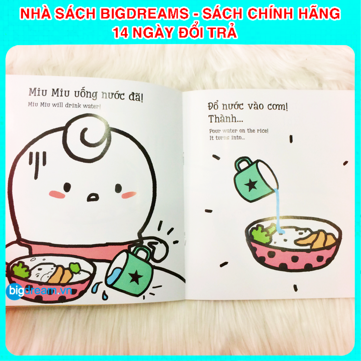 BẢN MỚI SONG NGỮ Miu Miu Tự Lập - Xúc Cơm Ăn Ehon Kĩ Năng Sống Cho Bé 1-6 Tuổi Miu miu hiểu chuyện Miu bé nhỏ