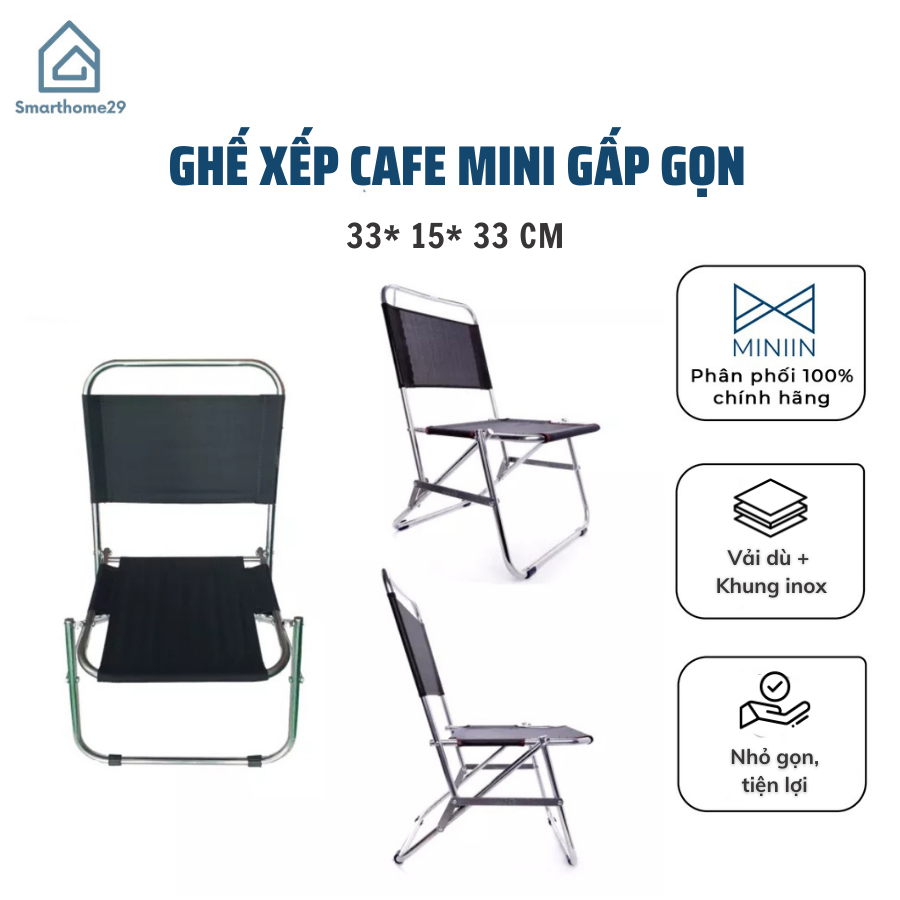 Ghế xếp gấp gọn vải dù, khung inox, Ghế xếp cafe mini lưng thấp tiện lợi cho du lịch dã ngoại, câu cá, bàn trà - Chính hãng MINIIN